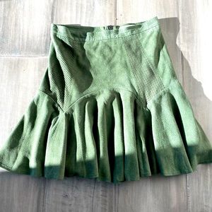 Moss green mini suede skirt